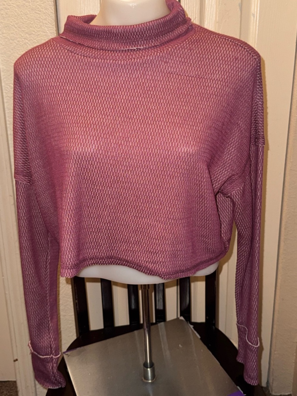 Cropped Mock Neck Thermal Top - Dusty Rose